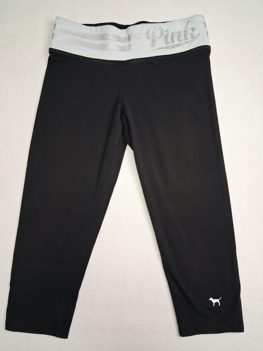 PINK Victoria's Secret Black Capri Leggings with Light Gray Waistband